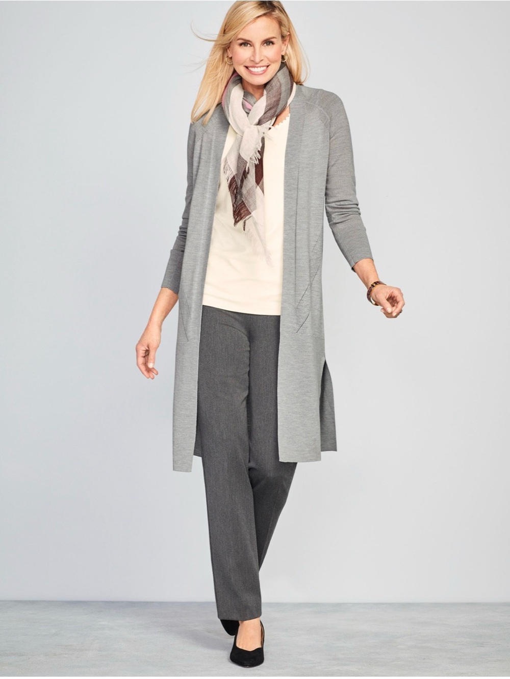 NWT Talbots Refined Bi-Stretch Straight-Leg Pants | Charcoal Grey Heather | 12